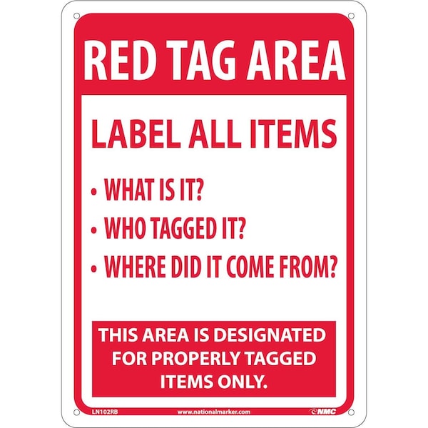 Nmc Red Tag Area Sign, Mounting Style: With Corner Holes LN102RB - main