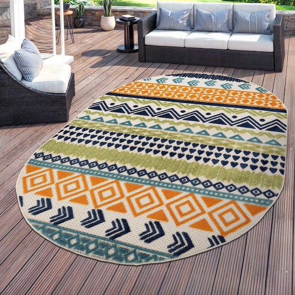 World Rug Gallery Palm Floral Leaves Indoor/Outdoor Area Rug 5 ft x 7 ft Oval Multi 5557MULTI5OV - main
