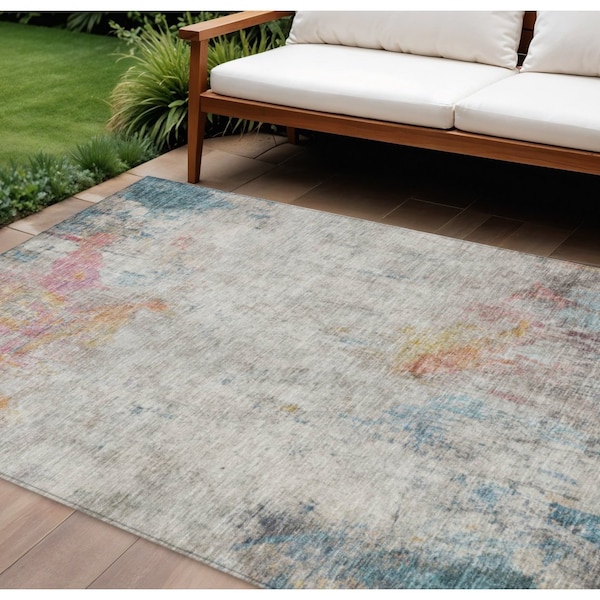 Homeroots 8' X 10' Teal Blue Abstract Washable Indoor Outdoor Area Rug 607731 - main