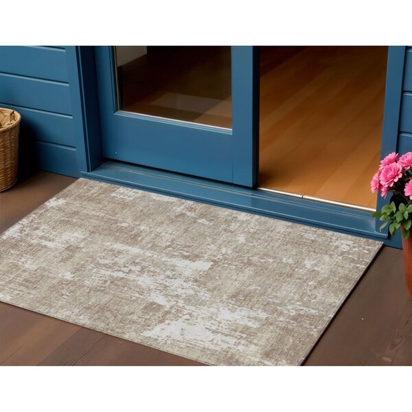 Homeroots 3' X 5' Taupe And Ivory Abstract Washable Indoor Outdoor Area Rug 598004 - main