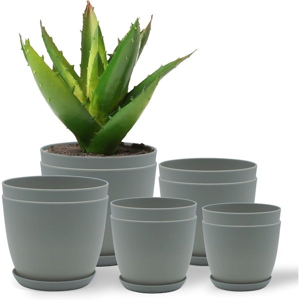 Campior Plastic Plant Pots with Drainage, Home Decor Flower Pot, Stackable Design for Indoor Outdoor Use, 10PK CMPGRY10 - main