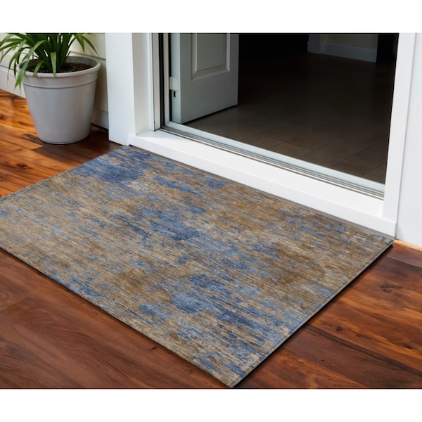 Homeroots 3' X 5' Navy Blue And Brown Abstract Washable Indoor Outdoor Area Rug 603593 - main