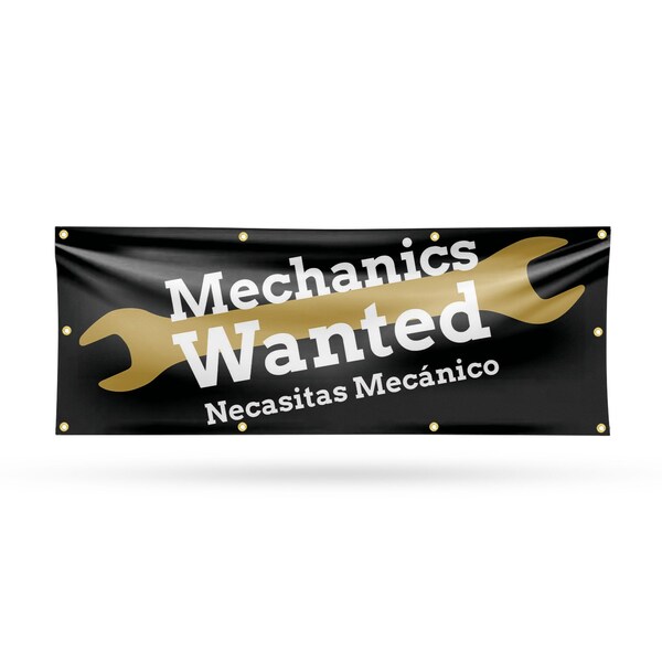 Signmission Mechanics Wanted English Spanish, 36 Inch x 96 Inch, Vinyl Banner B-96-30735 - main