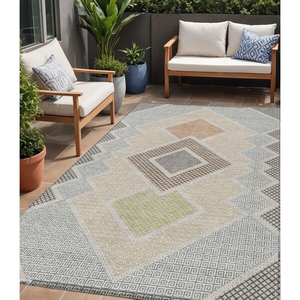 Homeroots 5' X 8' Pewter Copper And Silver Geometric Washable Indoor Outdoor Area Rug 631922 - main