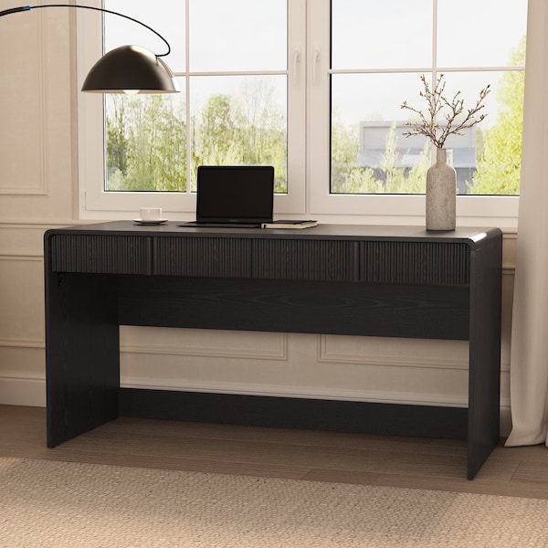 Manhattan Comfort Novara 60in Writing Desk in Black (2-Drawer) DK1672-3 - main