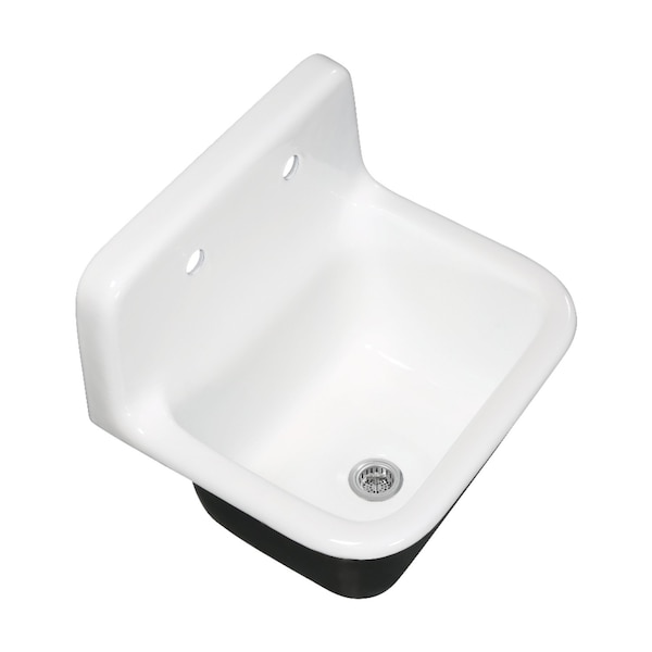 Kingston Brass 22" Cast Iron Single Bowl Wall Mount Kitchen Sink, 2-Hole with Strainer, White/Polished Chrome KGCKWS2218221 - main