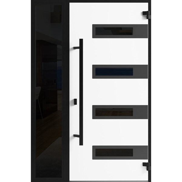 Vdomdoors Front Exterior Prehung Steel Door Ronex0131 Grey Sidelight Exterior Window Sidelite Entry Metal RONEX0131EXD-GRE-W36+16 X H80-LH-I - main