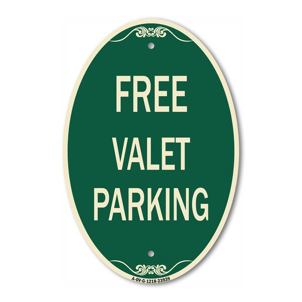 Signmission Free Valet Parking, 12 Inch X 18 Inch Architectural Oval, Heavy Gauge Aluminum A-OV-G-1218-23939 - main