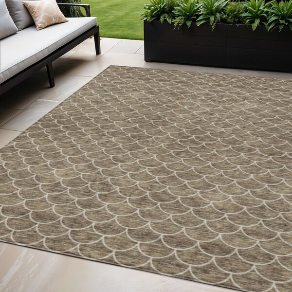 Homeroots 5' X 8' Brown And Beige Geometric Washable Indoor Outdoor Area Rug 596172 - main