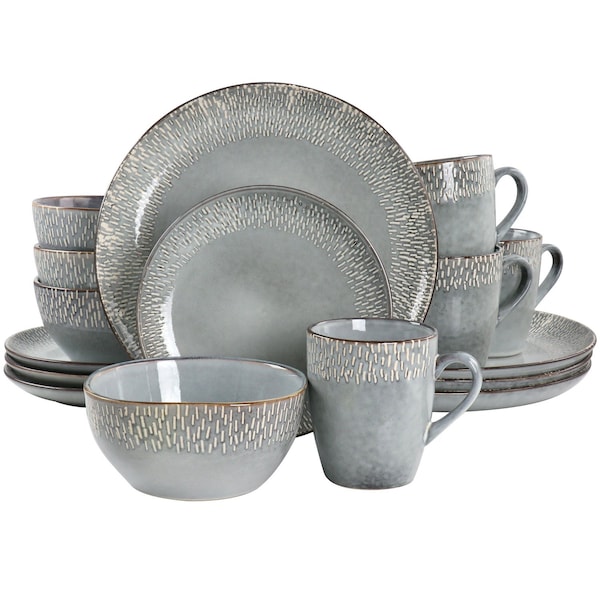 Meritage 16 Piece Reactive Glaze Stoneware Dinnerware Set in Grey 750119140M - main