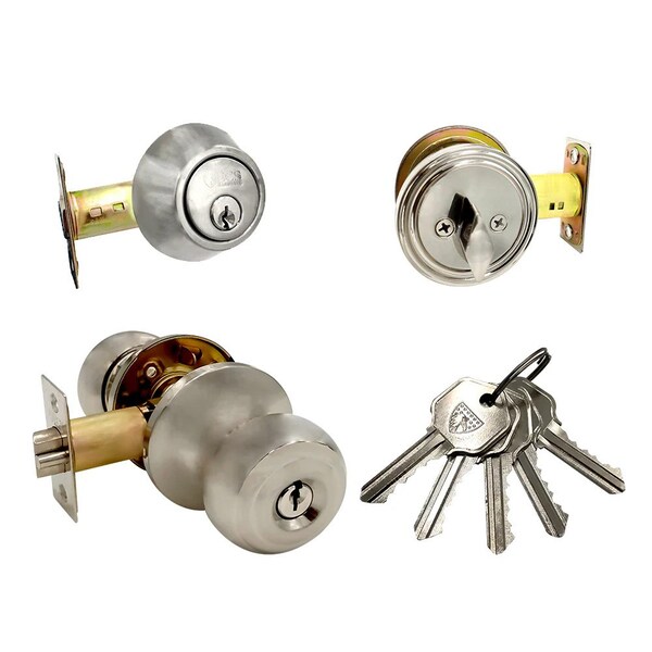 Ecs Hardware Durable Combo Lockset w/ Single Knob & Deadbolt, Entrance, Satin Nickle, Grade 3 KW1 ECSH-37805-SN-KW1 - main