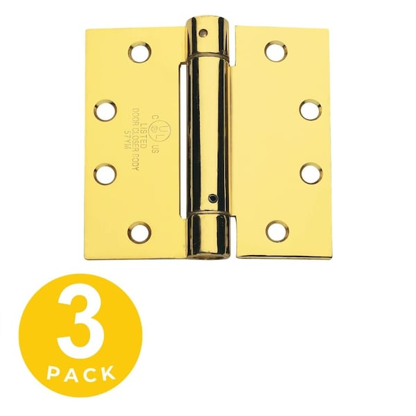 Global Door Controls 4.5 in. x 4.5 in. Bright Brass Spring Full Mortise Square Corner Door Hinge with Fixed Pin Pack of 3 CPS4545-US3-3 - main