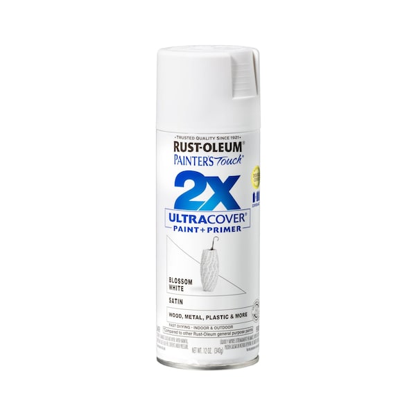 Rust-Oleum Spray Paint, Blossom White, Satin, Solvent, 12 oz 346950 - main