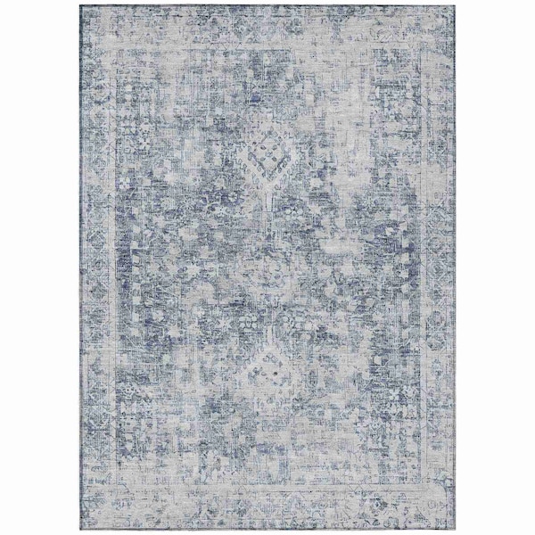 Homeroots 8' X 10' Navy Blue Oriental Washable Indoor Outdoor Area Rug 607611 - main