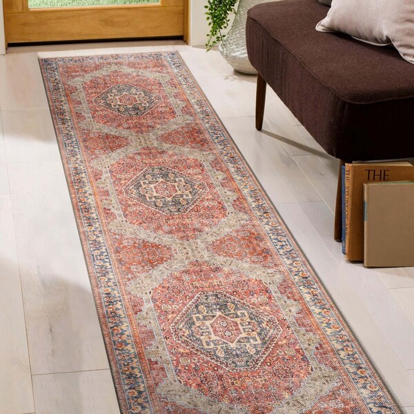 World Rug Gallery Red Vintage Style Rug, Washable, Non-Slip, Low Profile, 2ft 6in x 6ft Runner WR170RED26X6 - main