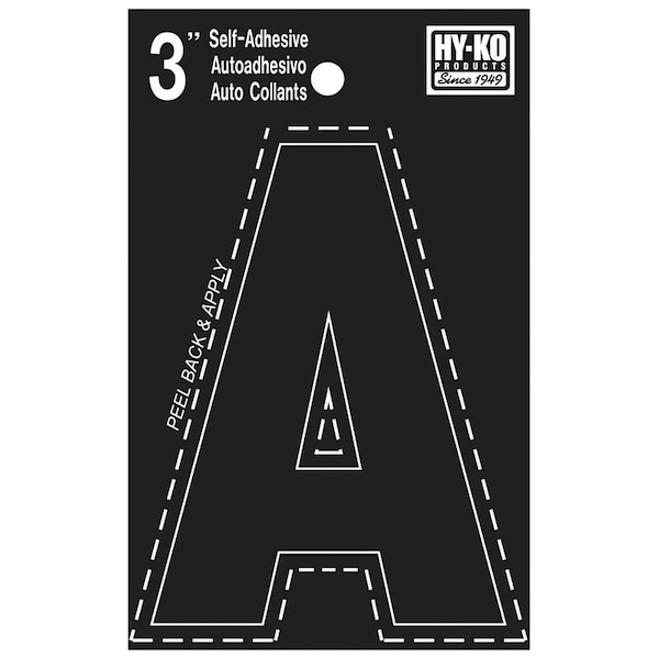 Hy-Ko 30400 Series Die-Cut Letter, Character: A, 3 in H Character, Black Character, Vinyl 30411 - main