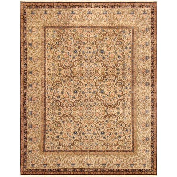 Pasargad Home Azerbaijan Collection Hand-Knotted Lamb's Wool Area Rug-13 ft. 9 in. X 15 ft. 4 in. Beige 26288 - main