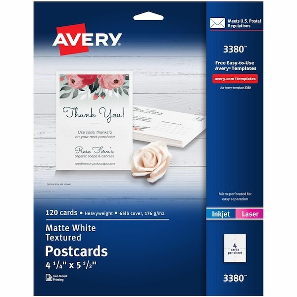 Avery reg Inkjet Postcard White, 120PK AVE03380 - main