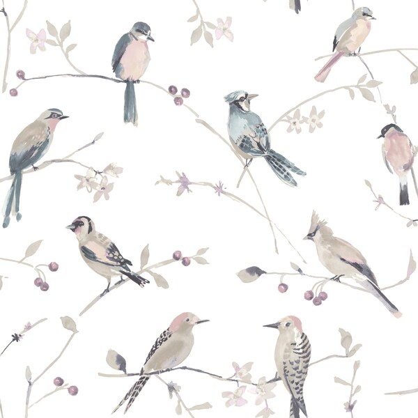 Chesapeake Birdsong Mauve Trail Wallpaper 3124-13854 - main