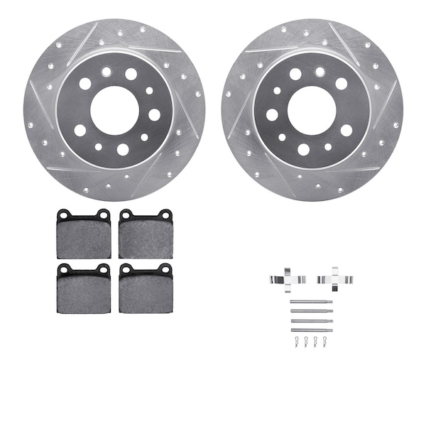 Dynamic Friction Co DFC Rotors-Drilled & Slotted-Silver w/ EURO 5000 Ceramic Brake Pads Incl Hdw 7612-63007 - main