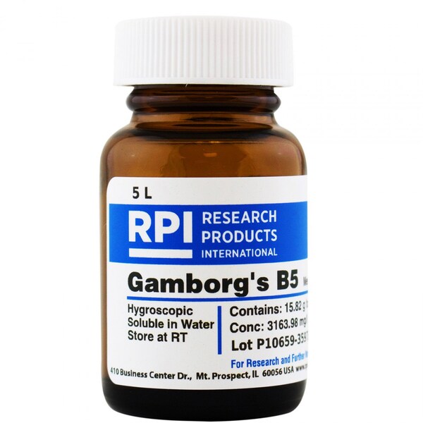 Rpi Gamborg's B5 Medium with Vitamins, Powder, 15.8g Makes 5 Liters G20200-5.0 - main