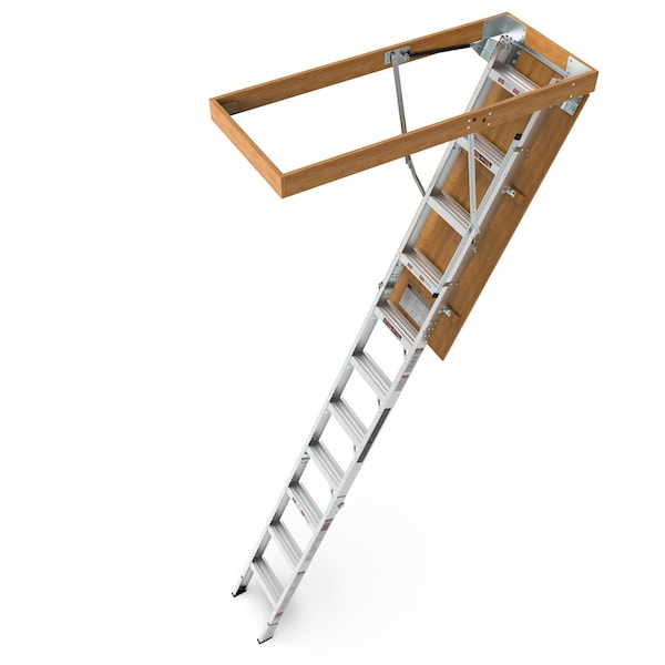 Wrightmaster 7 ft. 8 in. to 10 ft. 3 in., 22.5 in. x 54 in. Insulated Aluminum Attic Ladder 350 lb. Load Capacity ZR-160488 - main