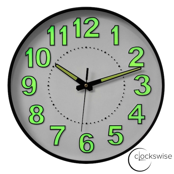 Clockswise 12-in Glow-in-the-Dark Decorative Wall Clock, Non-Ticking Battery Powered - Ideal for Living QI004746.12 - main