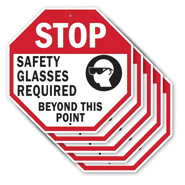 Signmission Stop Safety Glasses Required Beyond, 10 inch X 10 inch, Aluminum Metal Signs, 5PK OC-A-5Pack-10-308 - main