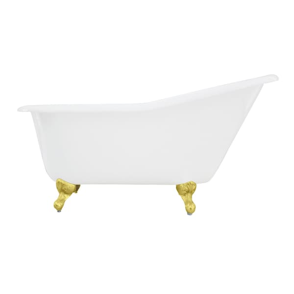 Kingston Brass 60" Cast Iron Oval Single Slipper Clawfoot Tub, No Faucet Drillings, White/Polished Brass VCTND6030NT2 - main