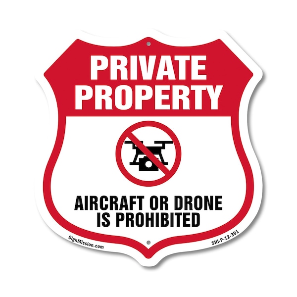 Signmission No Drone Shield Sign Aircraft Or Drone I, 12 Inch X 12 Inch, Plastic Sign SHI-P-12-391 - main
