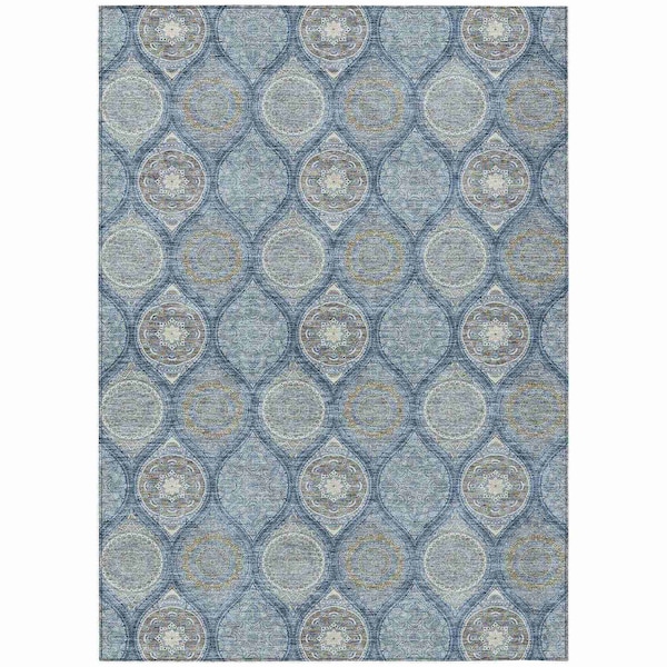 Homeroots 10' X 14' Navy Blue Ivory And Taupe Floral Medallion Washable Indoor Outdoor Area Rug 614610 - main