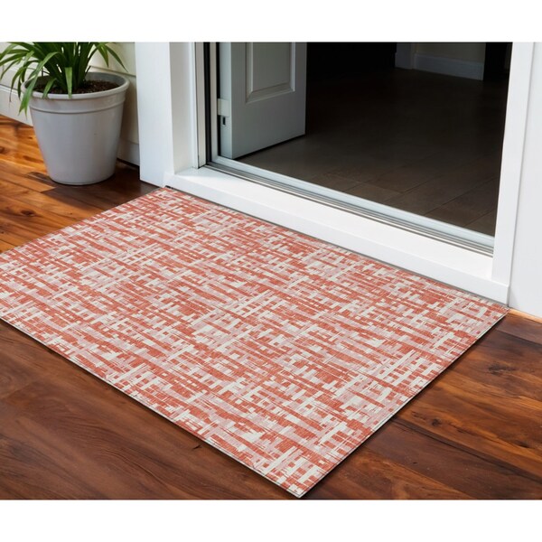 Homeroots 3' X 5' Coral Pink And Ivory Abstract Washable Indoor Outdoor Area Rug 602557 - main