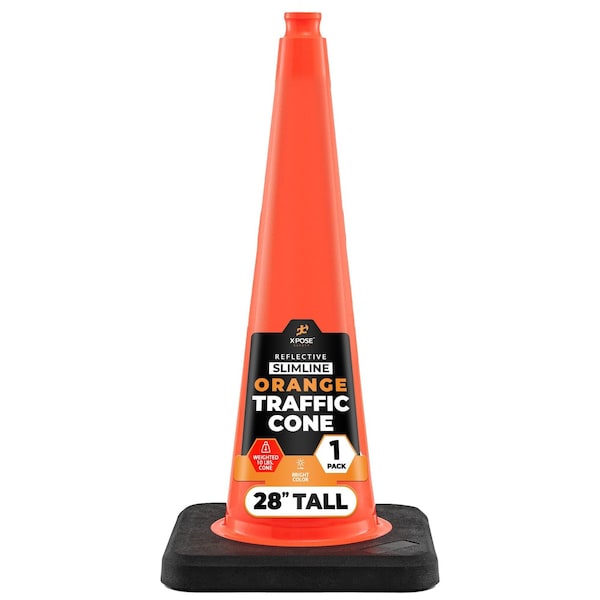 Xpose Safety 28 Inch Multipurpose PVC Orange Traffic Slim Line Cone 10lb base OTC28SL-10L-1-X - main