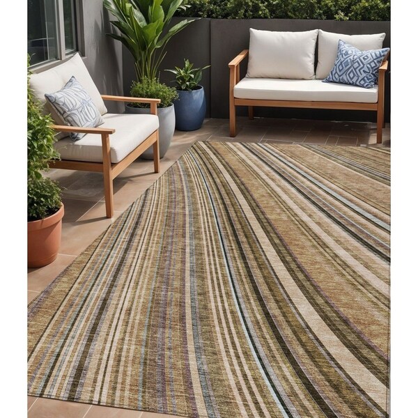Homeroots 5' X 8' Taupe Beige And Brown Striped Washable Indoor Outdoor Area Rug 615020 - main