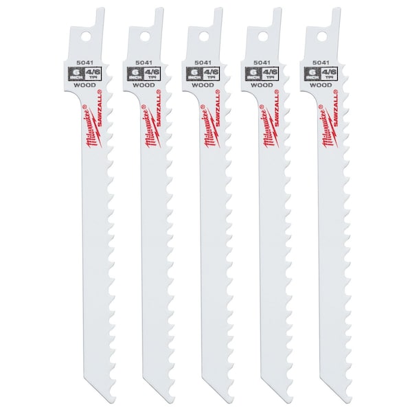 Milwaukee Tool 6" 4/6 TPI SAWZALL Blades (5 Pk) 48-00-5041 - main