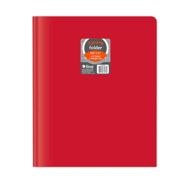 C-Line Products 8-1/2" x 11" Red Two-Pocket Heavyweight Poly Portfolio Folder with Prongs, 25EA/BX, 6BX/CT 33964-BX - main