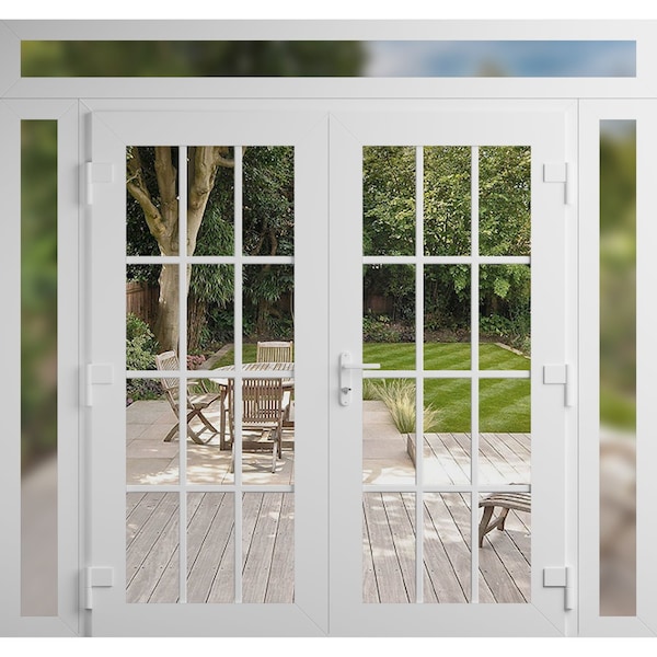 Vdomdoors Front Exterior Prehung Metal-Plastic Double Doors Clear Glass / MANUX 8355 White Silk / Office Comm MANUX8355DEXD-WS-W12+72+12xH80+14-LH-I - main