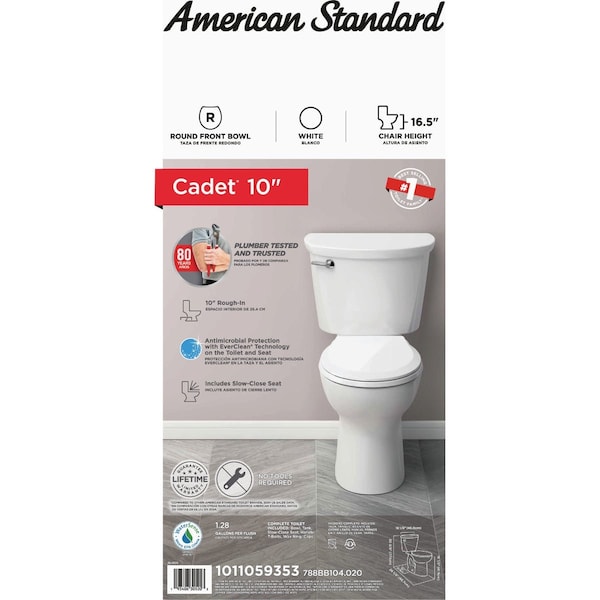 American Standard Cadet 3 10'' Rough-In Wht Chair Height Round Bowl 1.28 GPF Toilet 3376128ST.020 - main