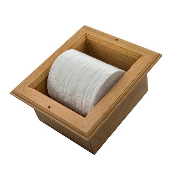 Homeroots Traditional Solid Teak Recessed Wall Mount Toilet Paper Holder 475867 - main