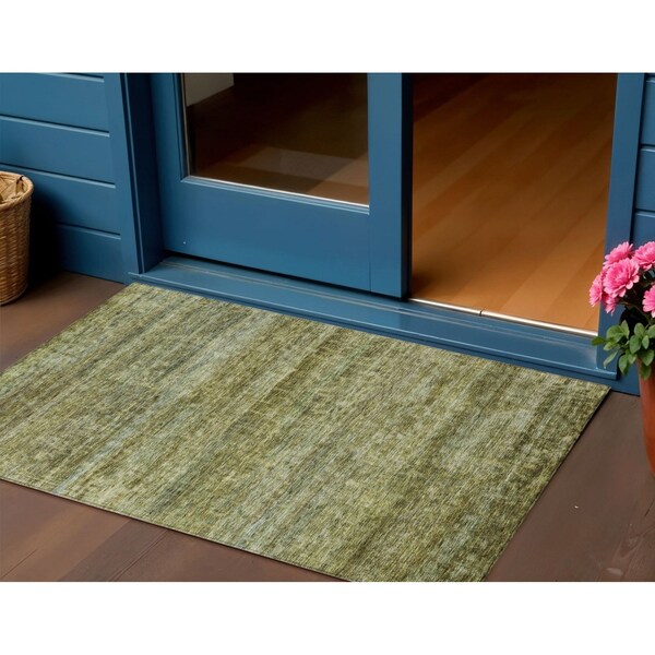 Homeroots 3' X 5' Olive Green And Brown Striped Washable Indoor Outdoor Area Rug 605620 - main