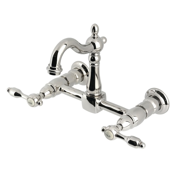 Kingston Brass Two-Handle Wall Mount Bridge Kitchen Faucet, Polished Nickel KS2446TAL - main