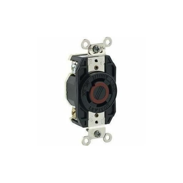 Leviton Flanged Locking Receptacle, L19-30R, 30 A, 277/480V AC, Three Phase, 4 Pole, Flush Mount, Black 2760 - main