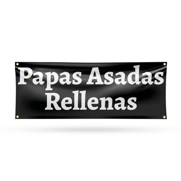 Signmission Papas Asadas Rellenas, 18 Inch x 48 Inch, Vinyl Banner B-30774 - main