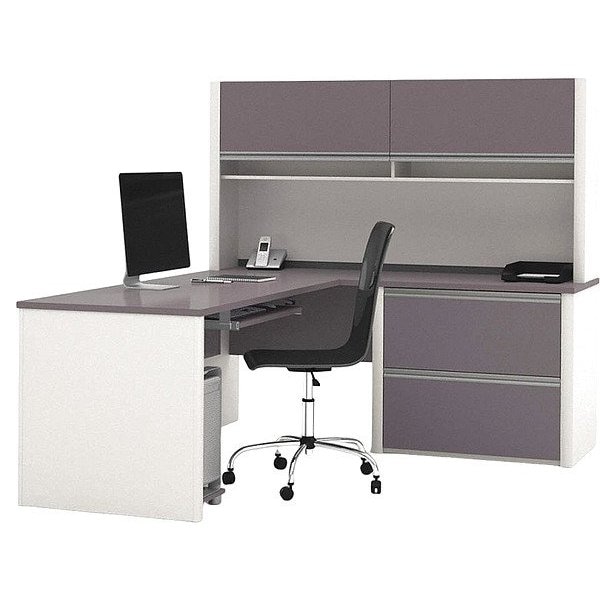 Bestar L Shaped Desk L-Shape Workstation, 82.9" D X 65.9" H, 71.1" W X Melamine, Slate/Sandstone 93867-59 - main