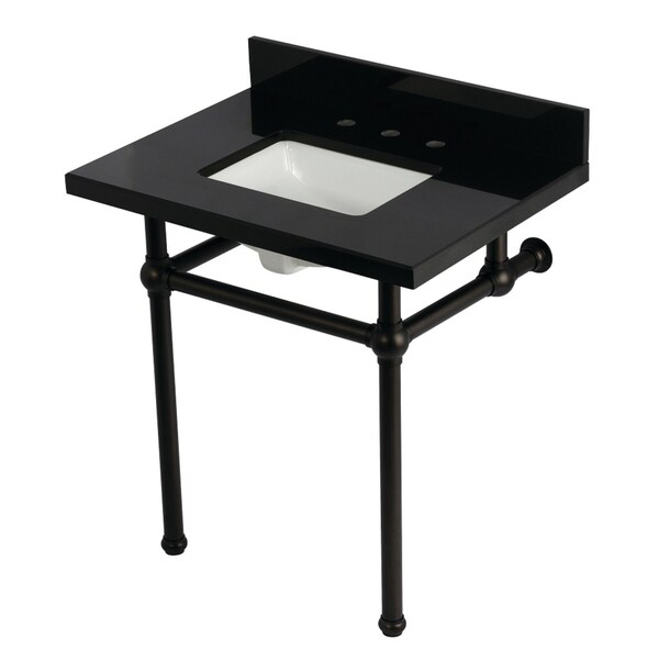 Kingston Brass 30" Black Granite Console Sink with Brass Legs, 8-Inch, 3-Hole, Black Granite/Oil Rubbed Bronze KVPK3030KBSQ5 - main