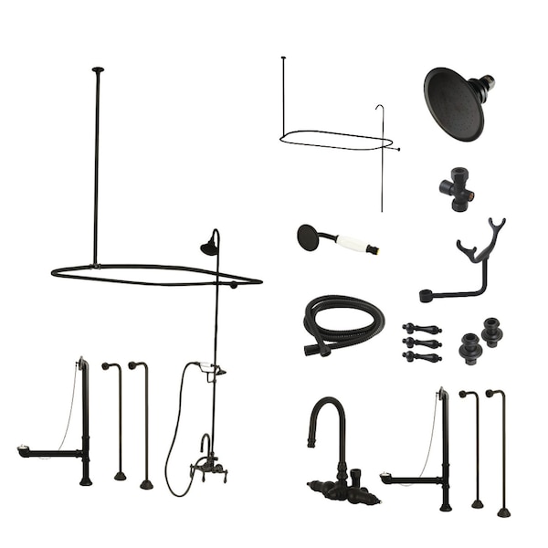 Kingston Brass Three-Handle 2-Hole Tub Wall Mount Clawfoot Tub Faucet Package w/ Shower Enclosure and Hand Shower CCK2140AL - main
