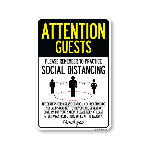 Signmission PSA Attention Guests Practice Social Distancing 24in X 18in Peel N Stick Wall Graphic, RD-1824-25395 OS-NS-RD-1824-25395 - main