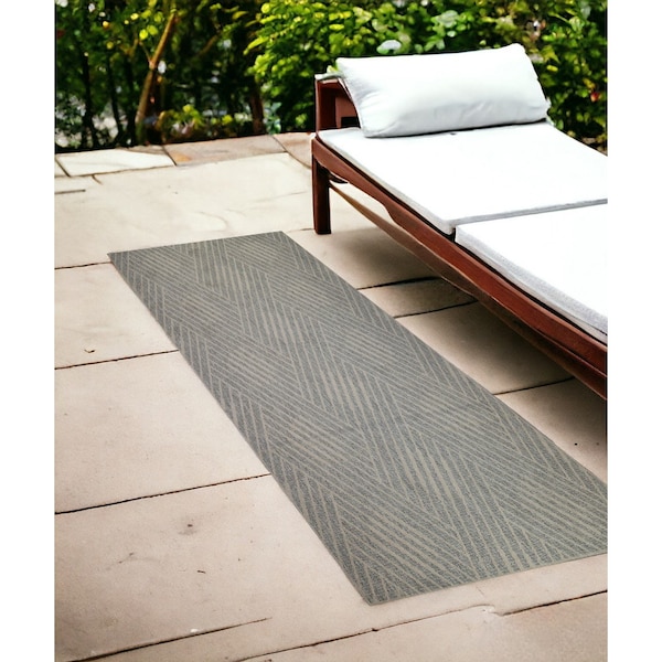 Homeroots 8' Runner Gray Geometric Stain Resistant Indoor Outdoor Runner Rug 531636 - main