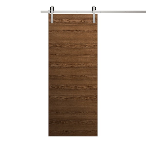 Sartodoors Modern Barn Door 42 x 80 inches, Ego 5000 Cognac Oak Veneer, 8FT Silver Rail Track Heavy Hardware EGO5000BD-S-DKO-42 - main