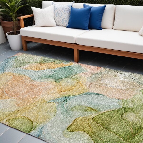 Homeroots 10' X 14' Blue Abstract Washable Non Skid Indoor Outdoor Area Rug 559486 - main